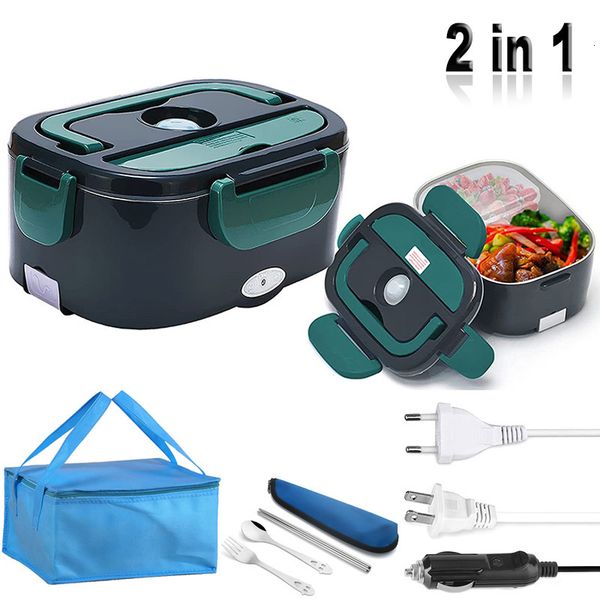 Lunch Boxes Dual Use Stainless Steel Electric Box Portable A Free Car US EU Plug 220V 110V 24V 12V Food Heating Warmer Container Set 230222