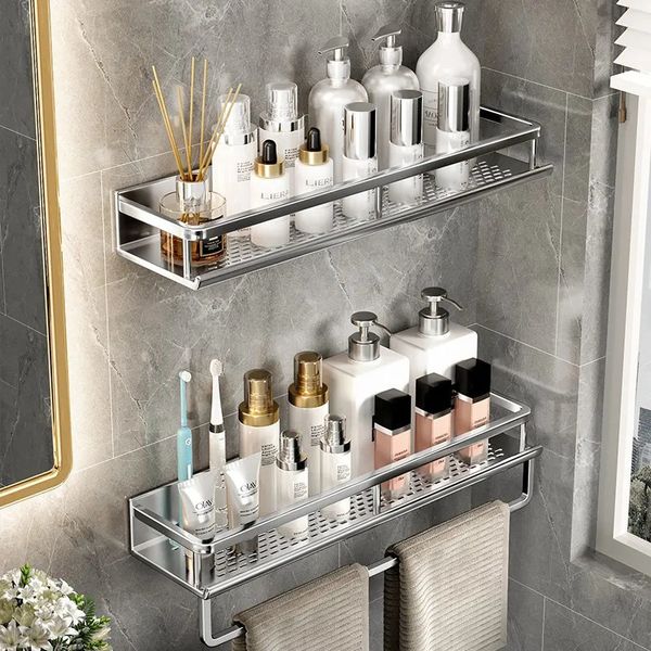 Bathroom Shelves Corner Shelf Wall Mounted Bathroom Shelf Brushed Silver Aluminum Bath Shower Shelf Bath Shampoo Holder Corner shelf 231030