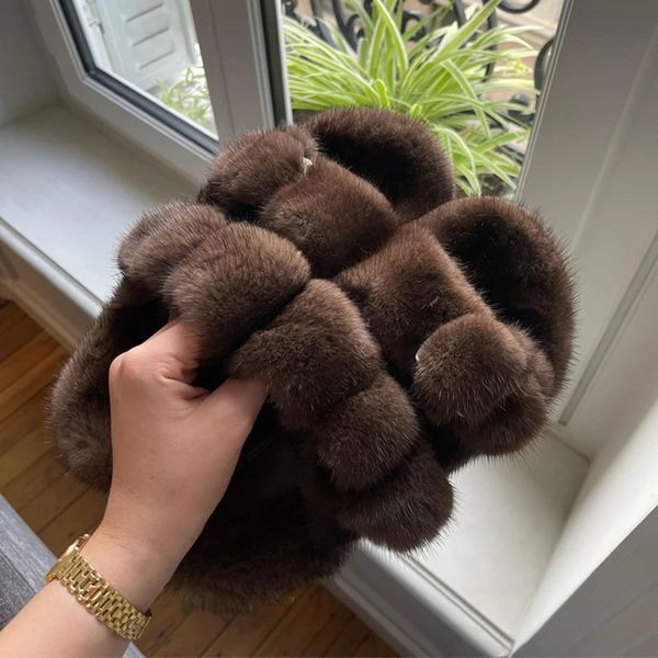 Summer womens slippers 100% mink fur womens slippers flat shoes soft and comfortable ious fur slippers sandals 241031