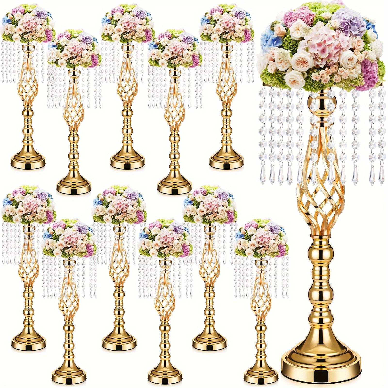 TEMU 12pcs Set Of Vases (19.3 Inches High) Chandelier Flower Rack Set, Wedding Party Metal Table Decoration, Wedding Dance Party Banquet Set