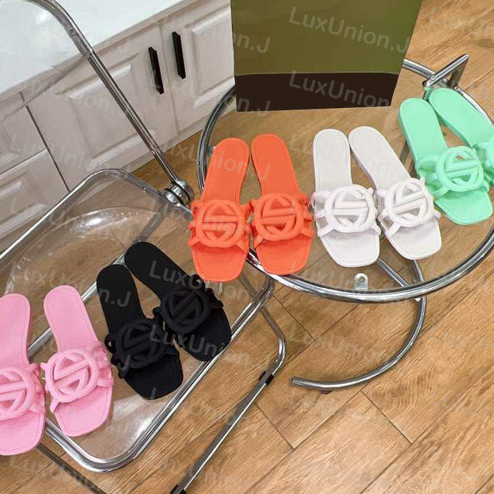 Designer Sandals Women Interlocking Slippers Rubber Casual Slides Ladies Flat Jelly Script Orange Summer Mules Outdoor Beach Flip Flops Shoes Top Qu