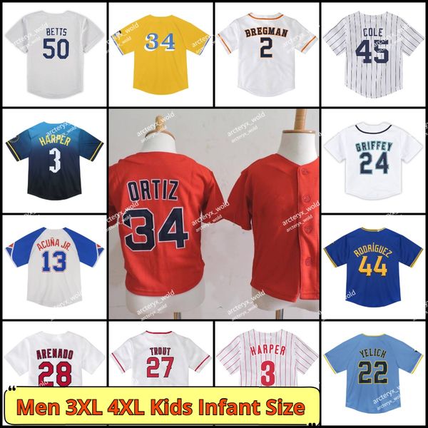 Baby Infant Kids Size Baseball Jersey David Ortiz Corey Seager Judge Freeman Rodriguez Acuna Jr. Jose Altuve Bregman Harper Men Big Size tod