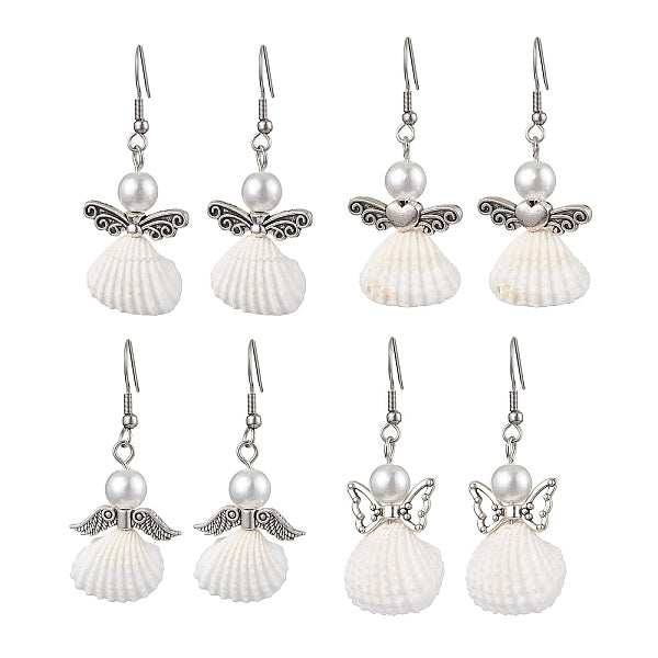 Boucles d'oreilles pendantes en forme de coquillage en spirale et de perles de verre