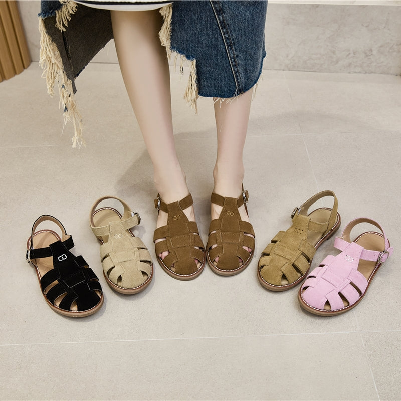 AIYUQI Flat-soled Retro Genuine Leather Hollow Baotou Sandals Women&#039;s 2024 New Hollow Pig Cage Women&#039;s Sandals