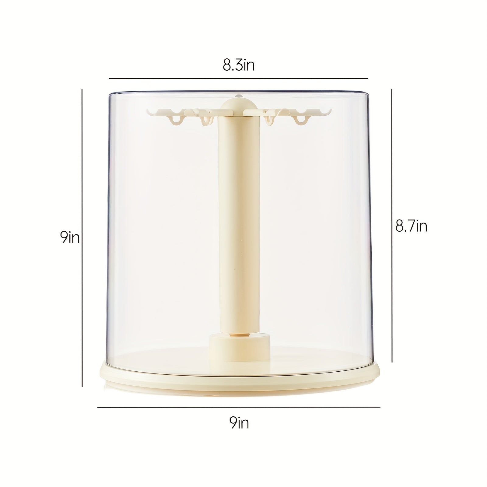 TEMU 1pc 360° Rotating Acrylic Storage Box - Transparent Cylindrical Dustproof Display Stand With Hooks, Perfect For Collectibles, Pendants, And