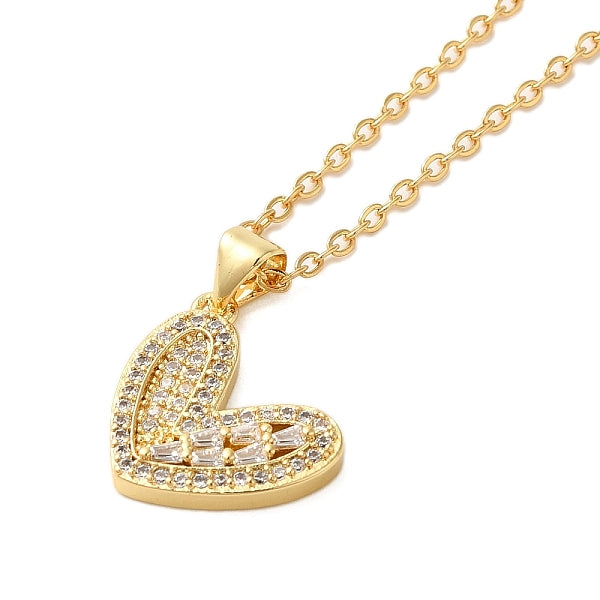 Collares colgantes de corazón de circonita cúbica transparente pavé de latón para mujer