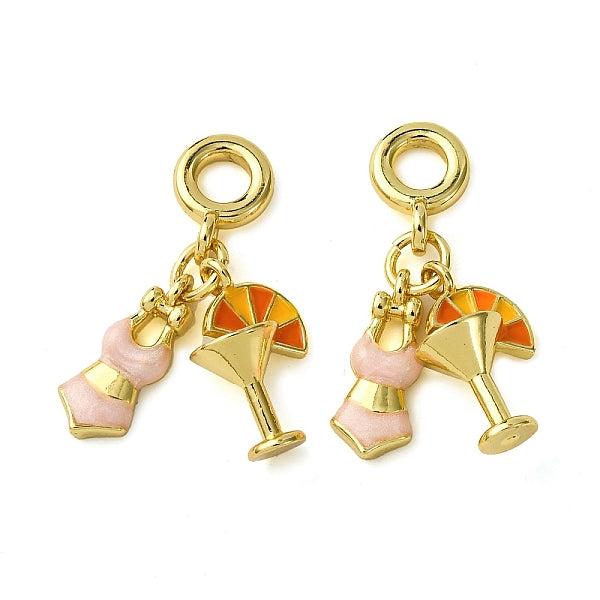 Charm colgante europeo de latón con esmalte rosa y naranja