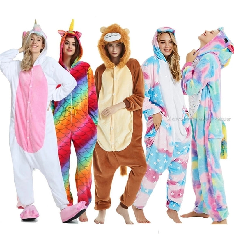 Kigurumi Panda LionTiger Bunny Onesie Unicorn Pajamas Childrens Adult Mens Winter jumpsuit Womens Plus XL Pajamas 241024