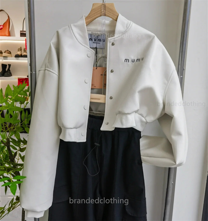 New miui clothing womens Jackets fur coatwomen crop top Outerwear white minimalist black luxury brand Genuine Leather Jacket Designer spring autumn