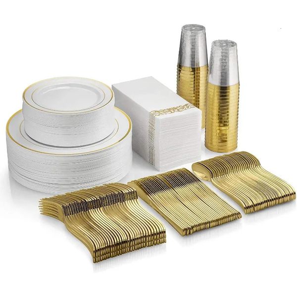 200 gold plastic plates gold plastic silverware disposable plastic cups disposable tableware plastic tableware set 241023