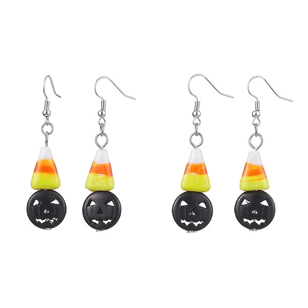 Boucles d’oreilles pendantes faites à la main au maïs sucré d’Halloween