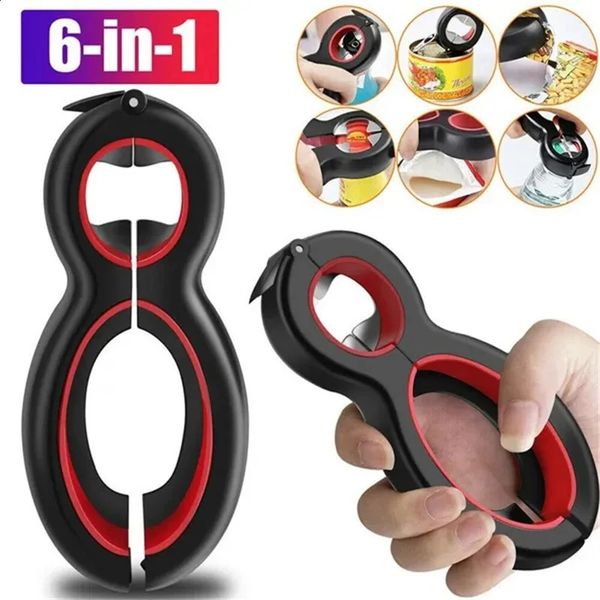 6 in 1 Can Opener Multi Purpose Bottle Opener Multifunction Screw Cap Jar Can Openers Beer Opener Lid Grip Kitchen Tools 241205