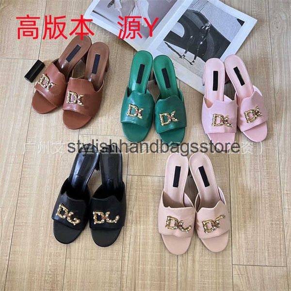 Slippers Summer New Womens Heels Metal 2025 Fashion Outerwear Lazy Baretoe One Word Beach H241218