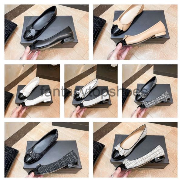 ChanellsShoes Small CF fragrant Spring style Dress Autumn slides C buckle bow Ballet Dance slides fashion women black shoe Lady leather Tram