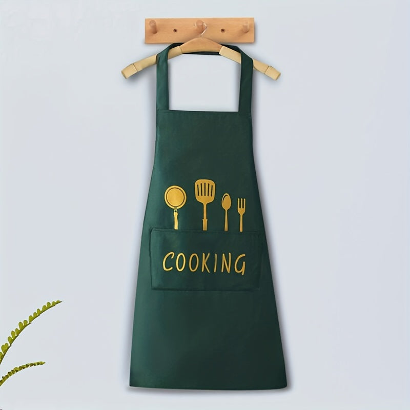 TEMU 1pc Heavy-duty High Quality & Kitchen Apron - Adjustable Chef Apron With Side Pockets, Cooking Utensil Designs (spatula, Fork, Knife), Durable