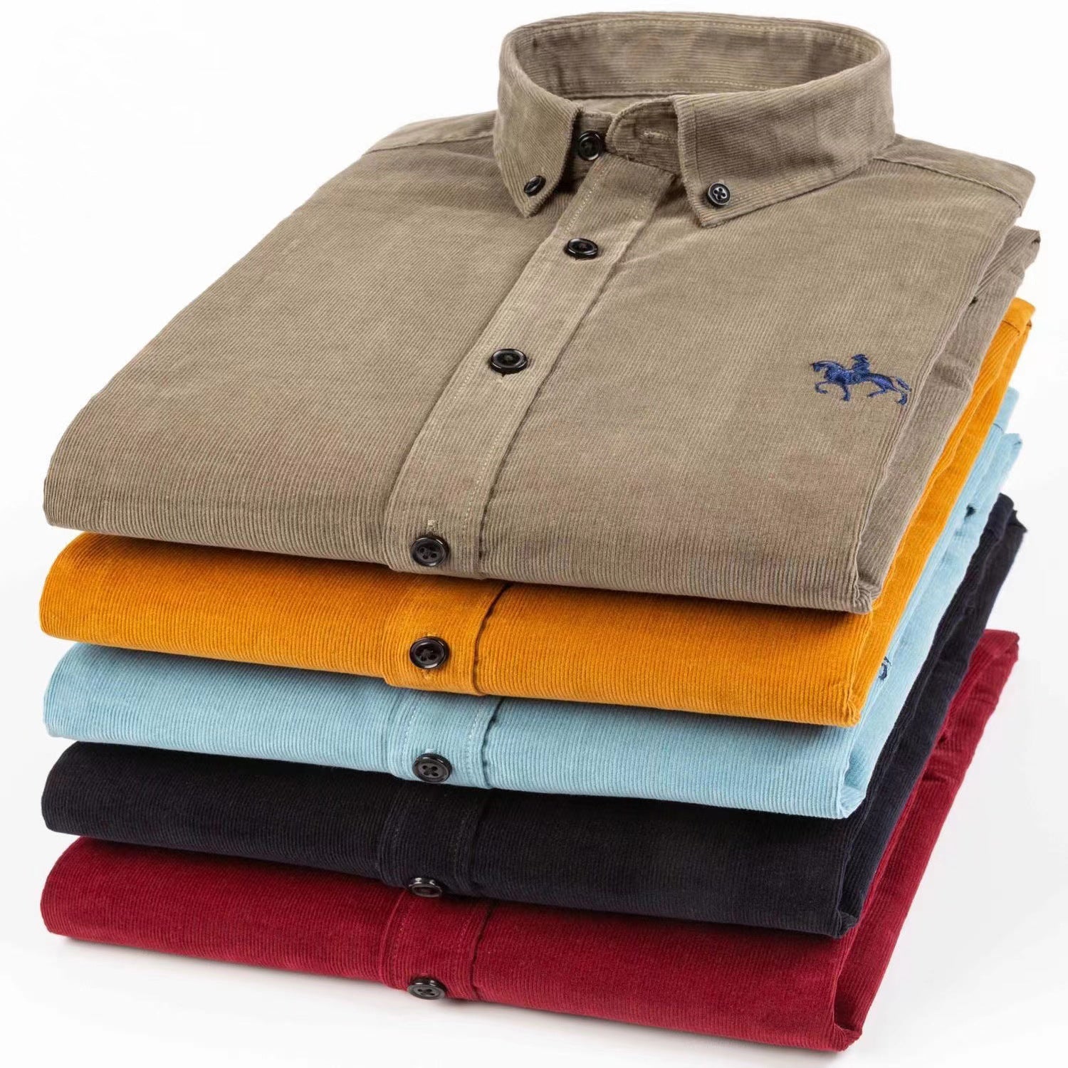 Oversize Corduroy Shirt For Mens Clothing Casual Long Sleeve Shirts Male Cotton Comfortable Soft Button-down Collar Brown Shirt