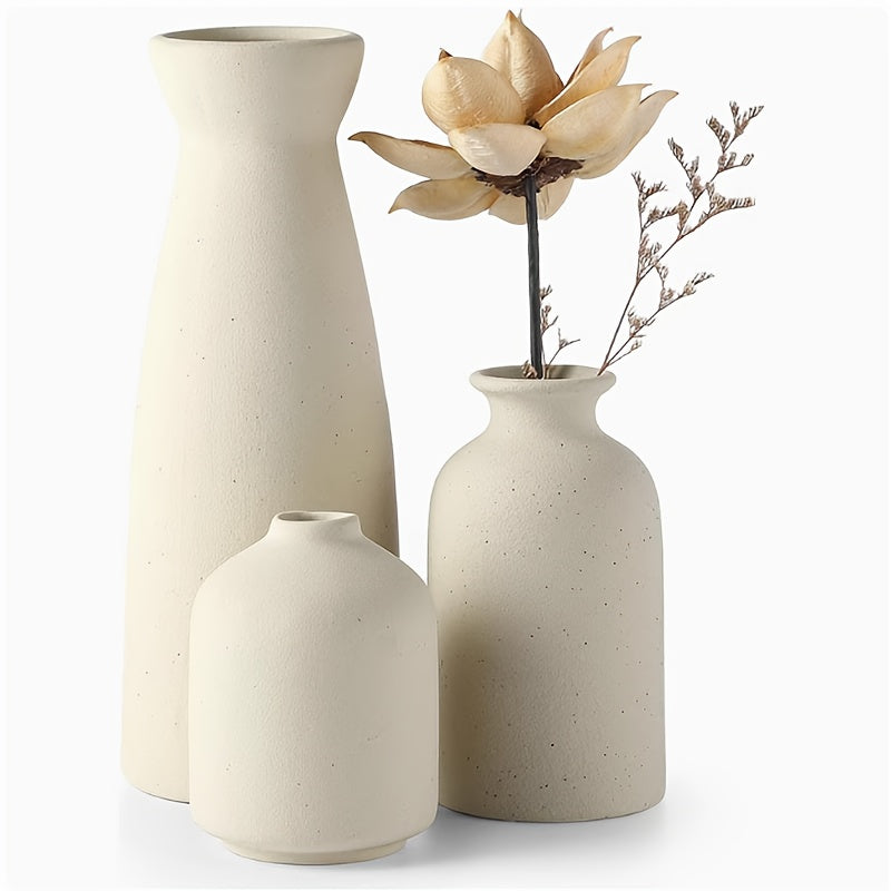 TEMU 3pcs Boho-bohemian Ceramic Vase Set - Matte Nordic Minimalist Modern Geometric & Floral Designs For Decor | Living Rooms, , Bookshelves, Tv