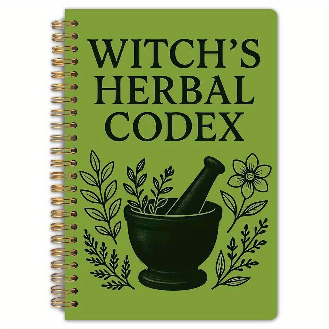 TEMU 1pc 's Herbal Notebook - Vintage Spiral Bound Botanical Journal With 's Cauldron, Recipes, Plant Illustrations - For Wiccan, Naturopathy, - 5,