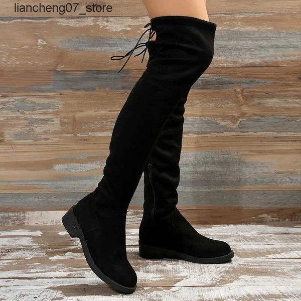 Mulheres longas saltos sexy de camurça Lace Up Over the Knee Autumn Winter Shoes quentes femininos Feminina Boots High Boots Party J241213 J