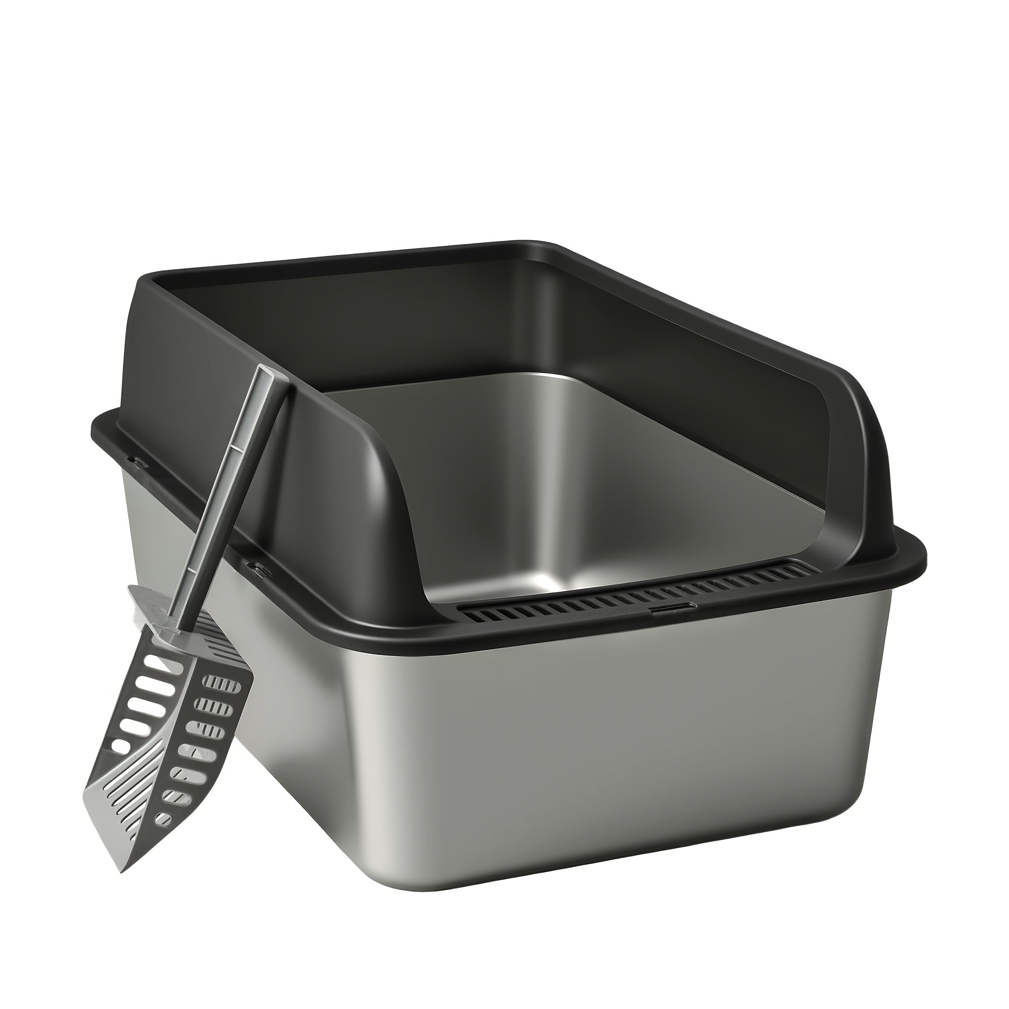 TEMU Stainless Steel Cat Litter Box, Medium And Large Litter Box For Cats, Metal Litter Pan Tray With High Wall Sides Enclosure, Non-sticky,