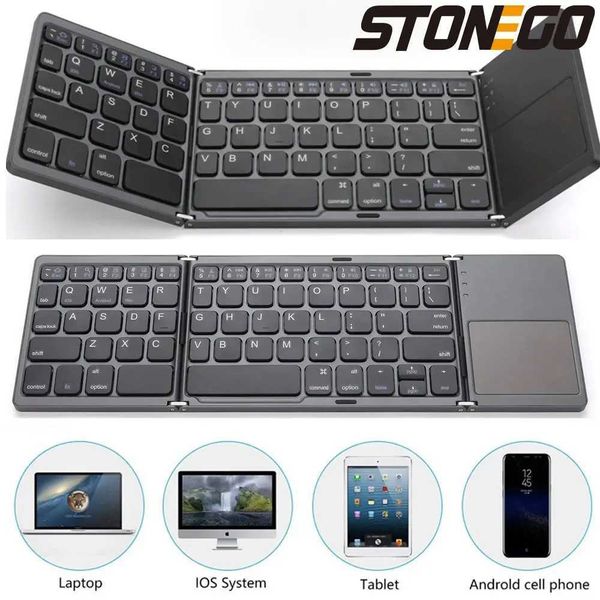 Keyboards STONEGO Tri-fold Ipad Keyboard for Mobile Phone Tablet Touchpad Portable External Bluetooth Keyboard z241127