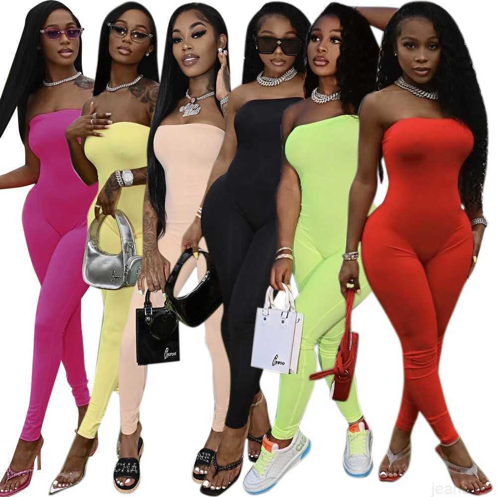 women&#039;s spring and summer Jumpsuit new tight solid color pants candy color bodycon jumpsuits amp rompers