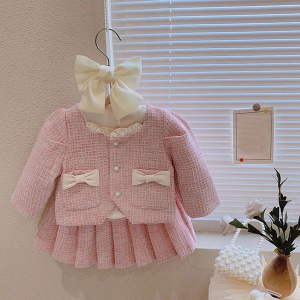 Girls Boutique Outfits Spring Clothes Set Vintage Suit 1-6Years Childrens Princess Kid 2Pcs CoatSkirt Sweet Tweed Outfit 240913