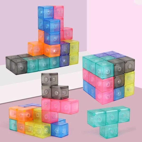 Magnetic Blocks 3D Twist Building Block Children Decompression Toy Transparent Magnetic Stress Relief Toy 3D Twist Building Blocks Puzzle Cu