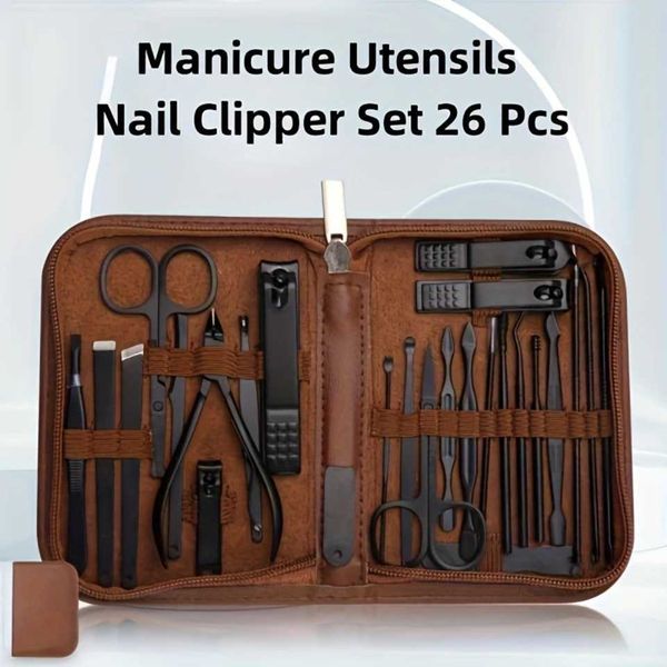 Nail Art Nail Care Set with Case 26 Pcs Manicure Utensils Nails Clipper Kit for Wen Men Nail File Ts Brows Clamp NT250114