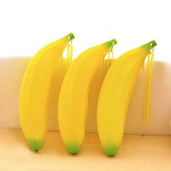 wholesale Bags New Yellow Banana Silicone Pencil Box Storage Bag Double Coin Key Wallet Promotional Gifts Stationery Y2408261I51