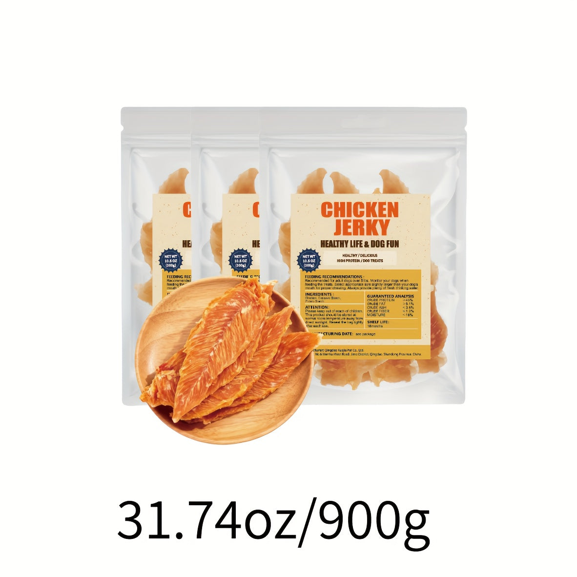 TEMU Real Dog Treats - High Protein Dried Chicken Jerky Chews, Healthy & Training Rewards For Small & Large Dogs, High-quality Puppy Snacks, Bagged