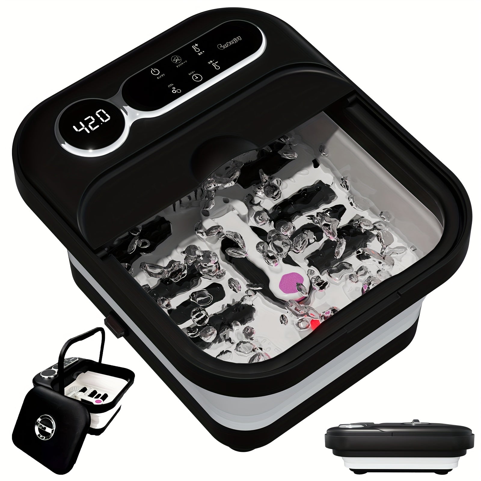 TEMU Collapsible Foot Spa And Massager With Heater And Temperature Control, Foot Bath Bowl With Bubbles, 6 Massage Rollers, Vibration And Red Light,