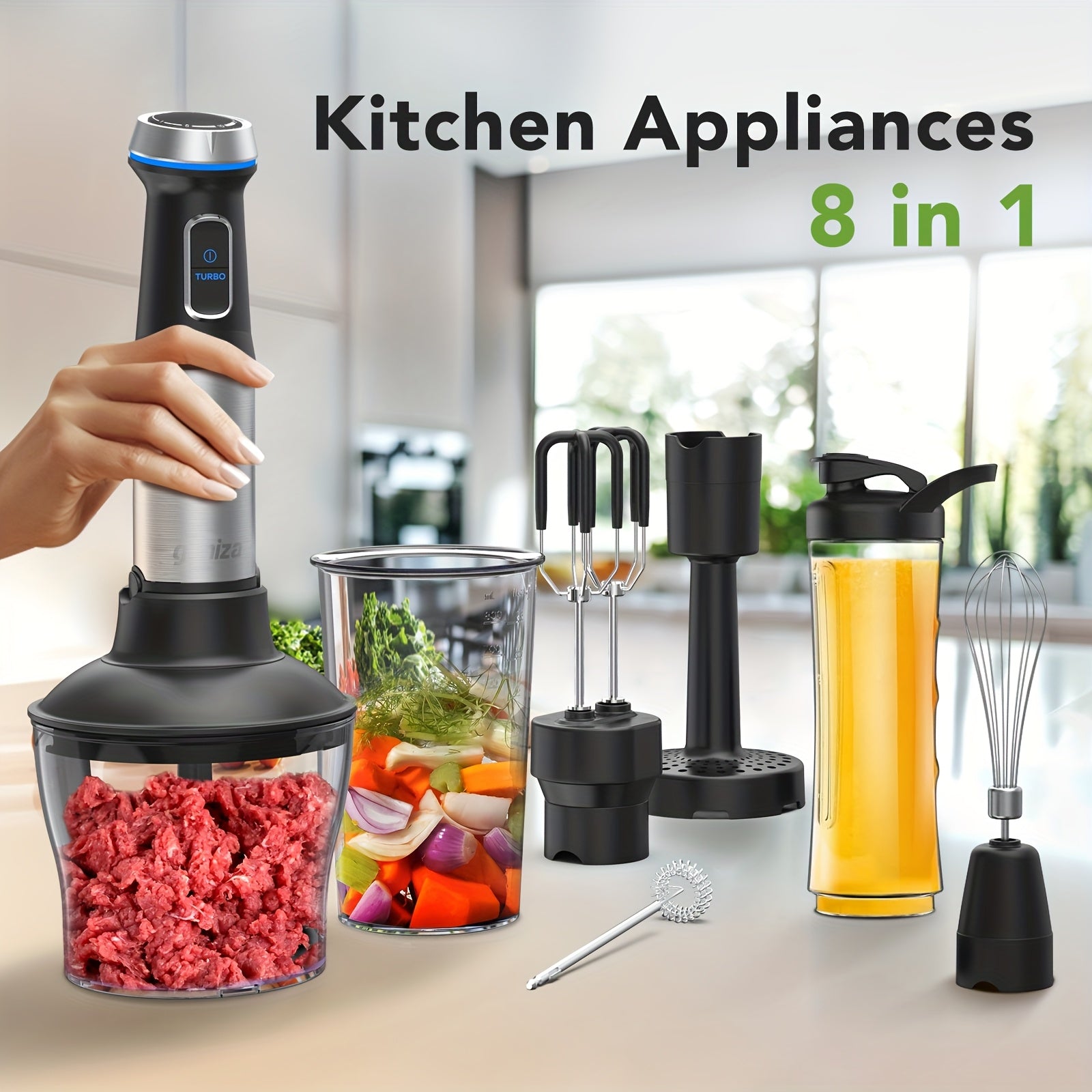 TEMU 8 In 1 Blender, - 1000w Heavy Duty Motor, Meat Chopper, 16 Speed Mode Handheld Blender With Stainless Steel Shaft - Includes 8 Total Pieces,