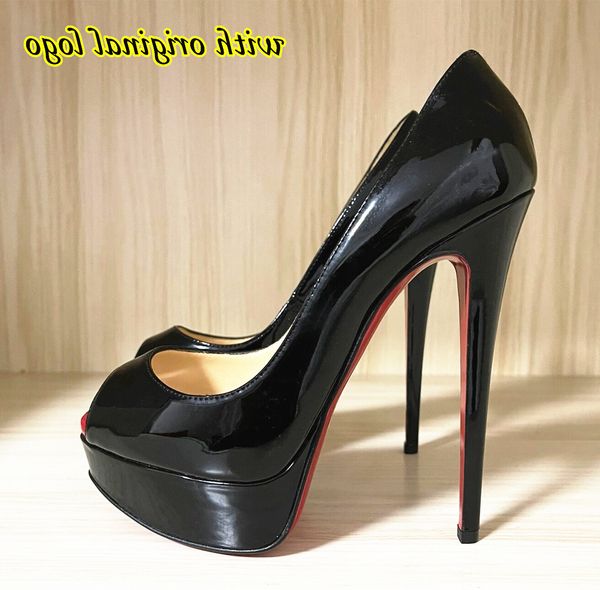 Louboution Red Bottomed Designer High Heel Shoes Women Peep Toes Sandals 14cm s Black Nude Patent Leather Luxery Shoe Woman Pumps 35-45 Dust