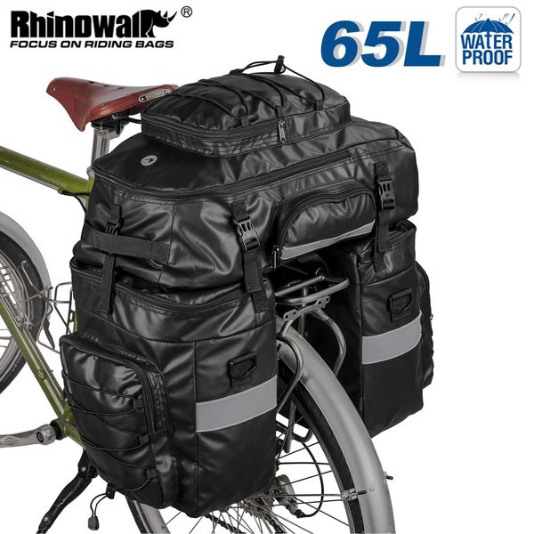 Rhinowalk 3 in1 Bike Bag 65L Large Capacity Bicycle Rear Rack Pannier Bag Waterproof Cycling MTB Double Side Luggage Backpack 240418