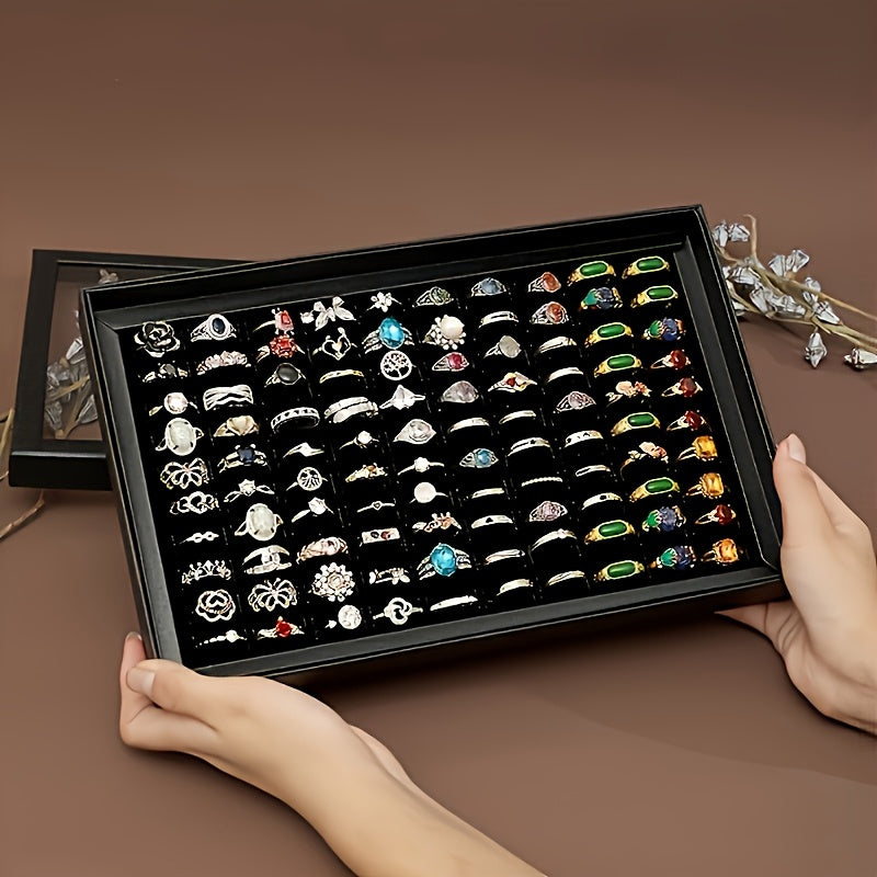 TEMU 100-compartment Transparent Jewelry Organizer Box With Lid - Clear Storage Case, Multi-tray Organizer For Earrings, Necklaces, Rings, Bracelets,