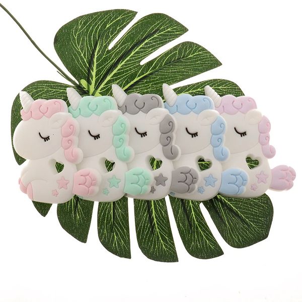 Fkisbox 10PCS Silicone Unicorn Baby Teether BPA Free Rodent Infant Teething Pendant Pacifier Clips Cartoon Animal Mordedor Gifts 250114