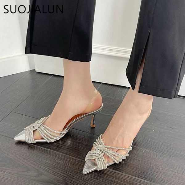 SUOJIALUN 2023 Spring New Pointed Toe Wen Sandal Shoes Thin High Heel Ladies Fashion Crystal Bow-knot Dress Party Pumps Shoes Z250122