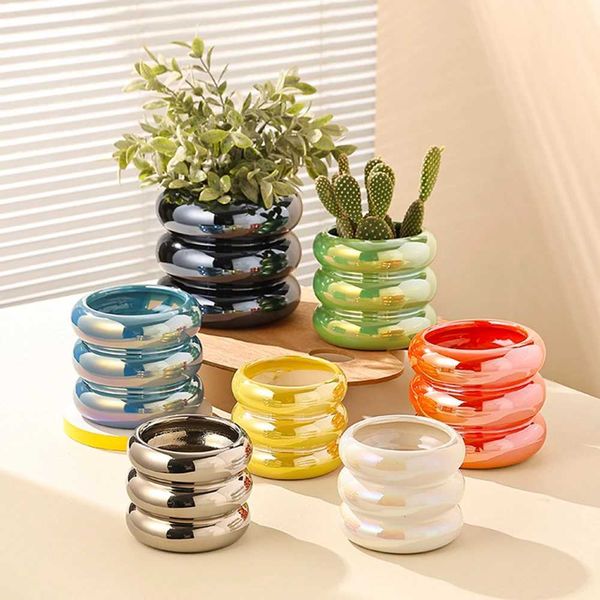 Planters Pots Colorful Round Flower Pot Succulent Pot Ceramic Planter Home Decor Desktop Ornaments Garden Decoration Bonsai Plant Pot J24051