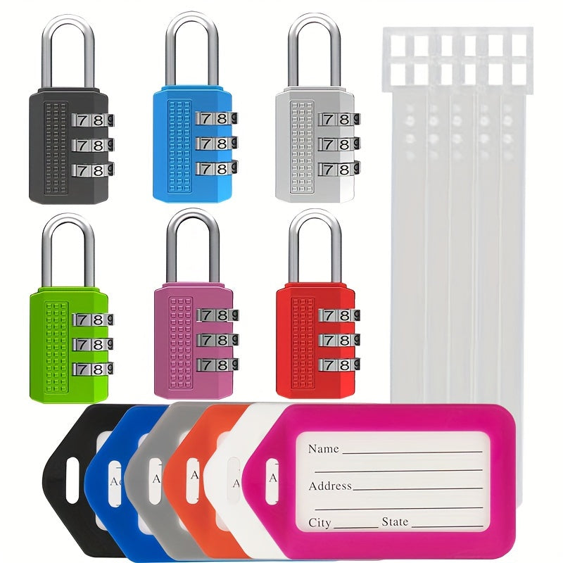 TEMU 6 Pack Color Mixed Luggage Lock+6 Pack Travel Tags, Travel Lock For Luggage, Suitcase, Carry On, Backpack, Laptop Bag.