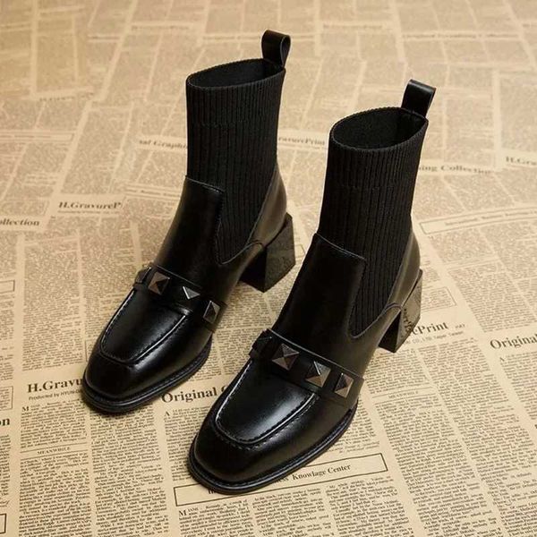 Sapatos de salto alto Wen Streh Boots Fi Slip Shoes Style Autumn Winter Square Toe Ladies Botas curtas Z241211