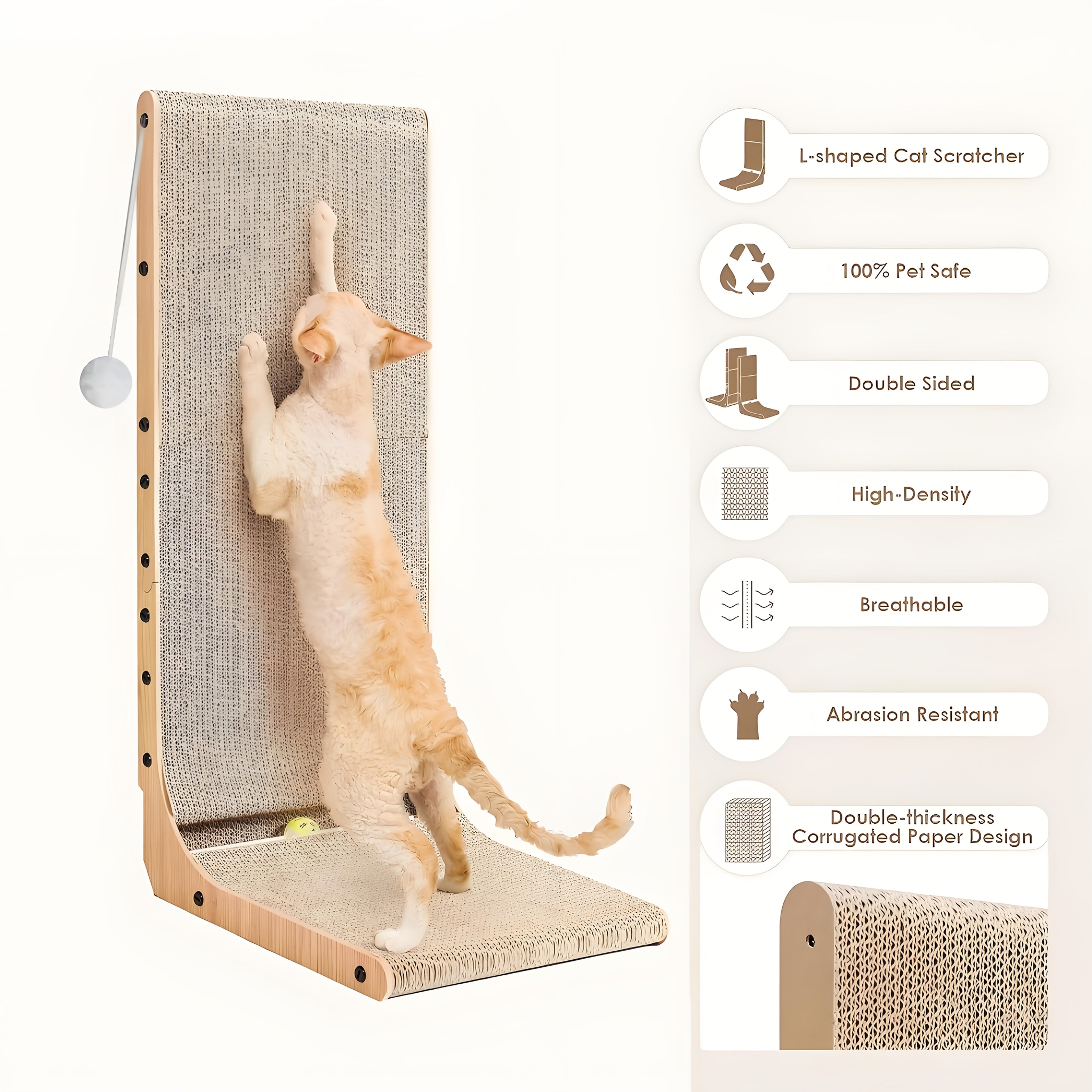 TEMU Cat Scratcher, Cat Scratching Post, Cardboard Cat Scratching Board With Ball Toy, Large Vertical L Shape Cat Scratcher Scratch Pads Cat Toys For
