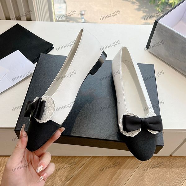 24ss Ladies Flat Mary Jane Shoes Designer Lambskin Bow Casual Shoes Retro Round Toe Ballet Shoes With Dust Bag Girl Dress Shoes Wedding Shoe