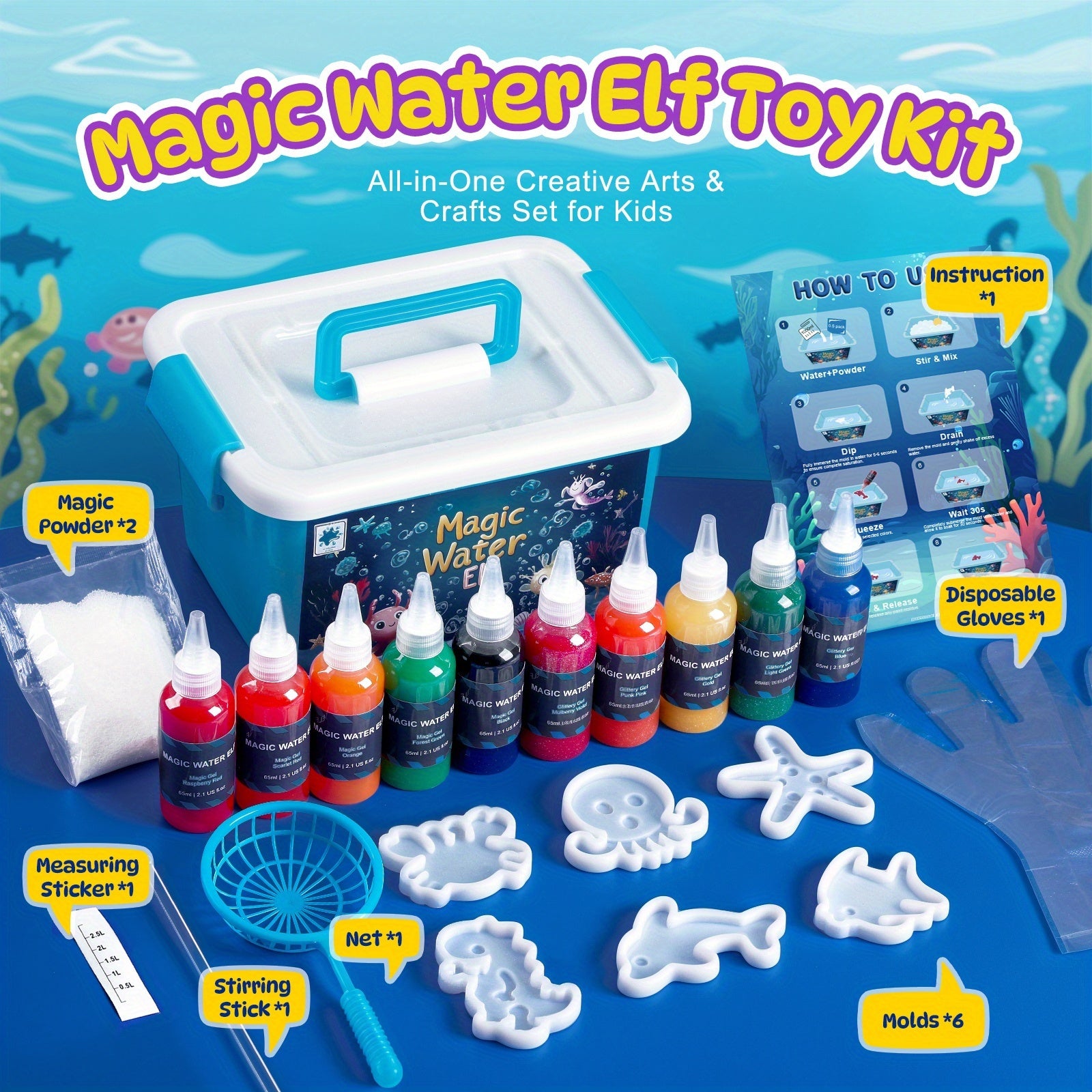TEMU Magic Water Elf Toy Kit, Water Gel Kitwith 10 & 6 Molds, Make Your Own Water Pets & Toys, Craft Kits For Kids Ages 6 Years Old, Back To School,