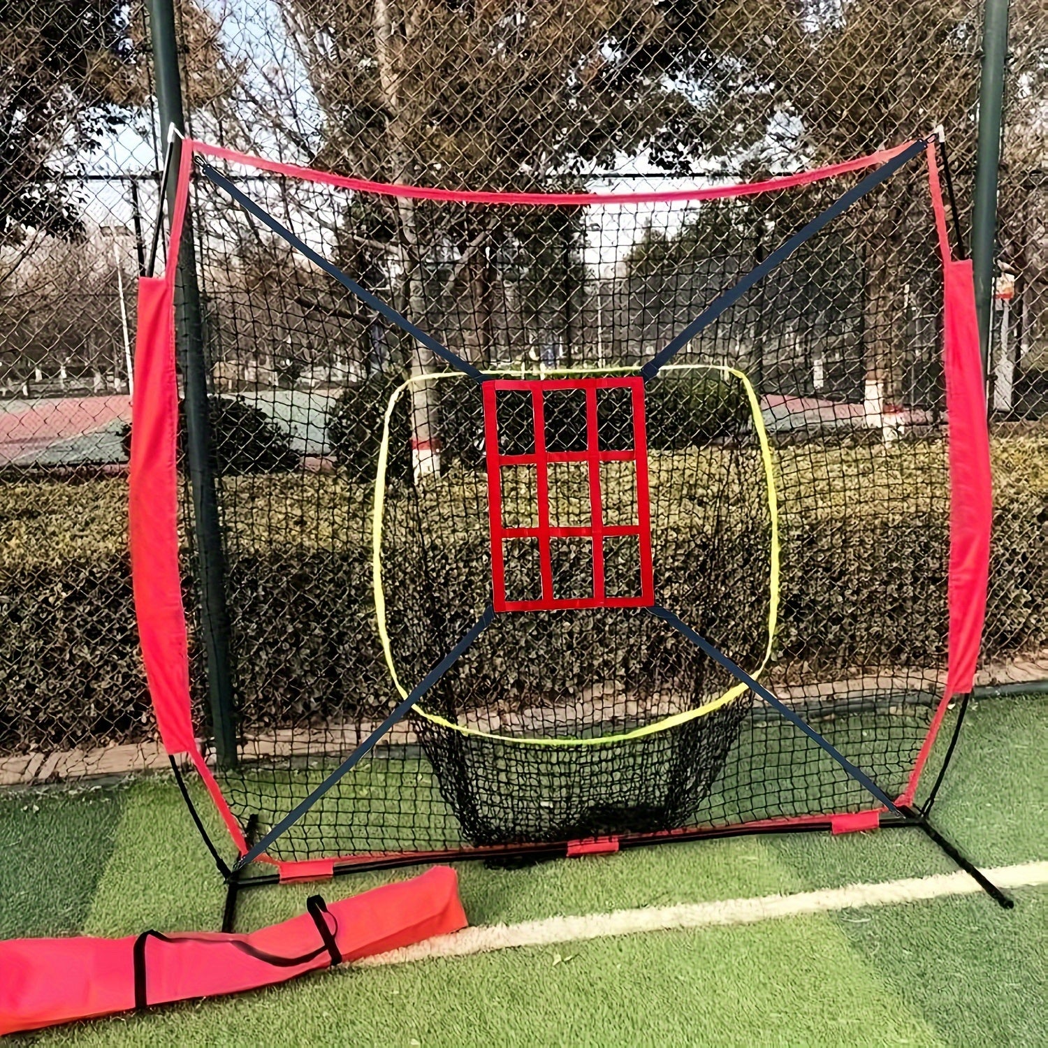 TEMU Adjustable Baseball Batting Cage - With Red Zone, Portable Baseball Practice Net For Indoor-, Batting Improvement - Ideal For Players Of All