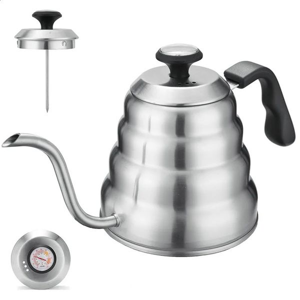 Coffee pot 1L-1.2L stainless steel pour on top of the coffee pot dropper kettle with thermometer suitable for home office coffee shops 24080