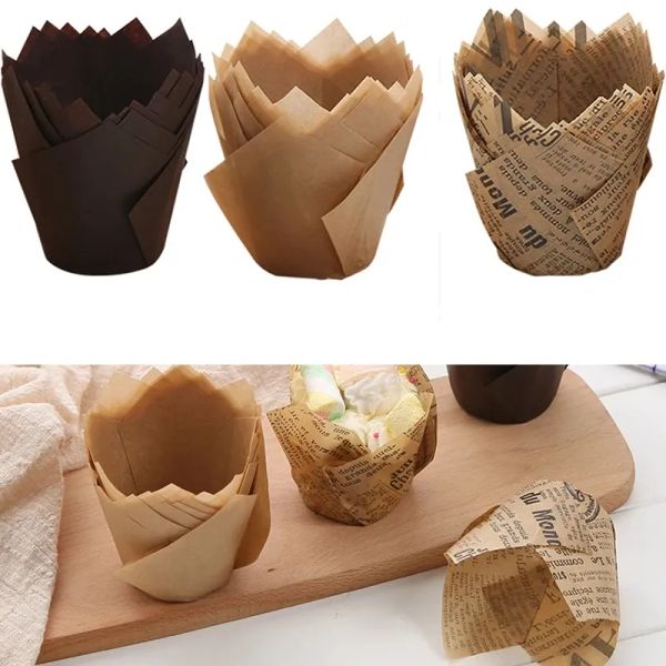 50Pcs-Lot Tulip Muffin Baking ers Holders Rustic Wrapper Molde Cupcake Paper Cups Bakeware Tools AU24