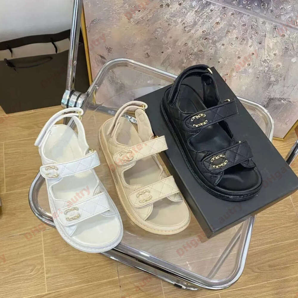 Women sandale Calfskin Dad chanele shoes Sandals Quilted Designer Sandles Shoes Platform Flats Low Heel Wedge Diamond Buckle Sandal Slip On Ankle St