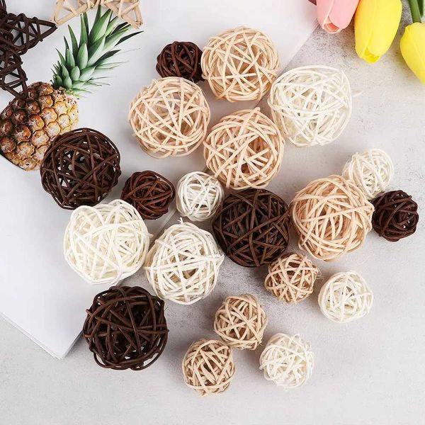 10PCS Wood Coffee White Rattan Ball Heart Stars DIY Accessories Home Decorations Christmas Tree Ornament Wedding Party Supplies Y240801