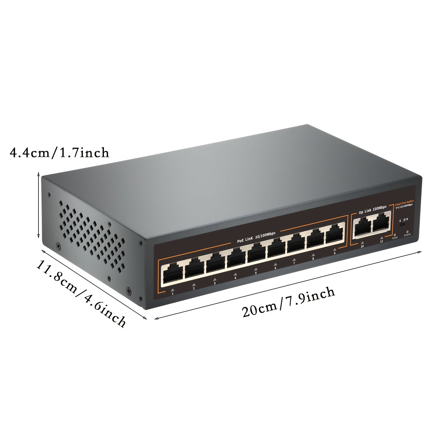 TEMU 9 Port Poe Switch With 2 , 9 Poe+ Port 100mbps, 120w 802.3af-at, Metal Desktop Wall Mountable, Function, 250 Meters Extend, Metal Fanless Plug